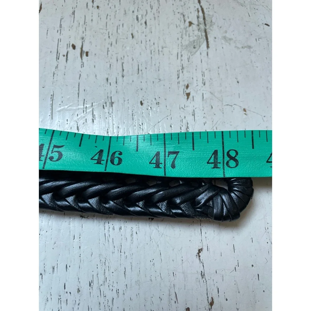 Dockers Mens Black Braided Leather Belt Size 42 Silver Buckle 11DO0422